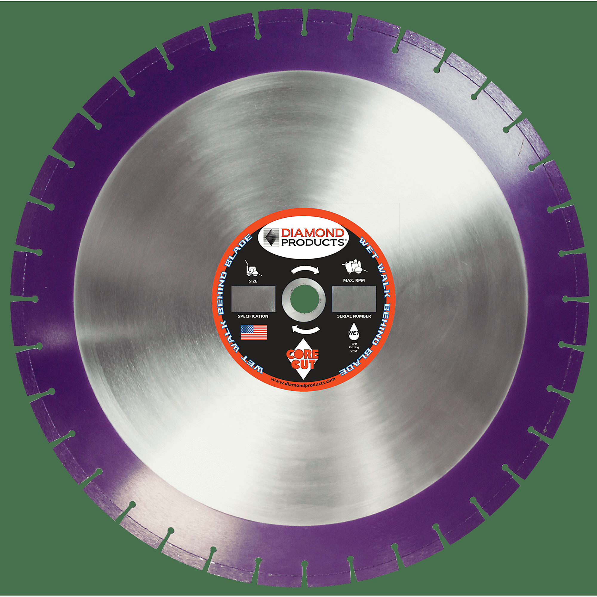 Diamond 26" X .187 Imperial Purple Wet & Dry Walk Behind Blade Cured Concrete